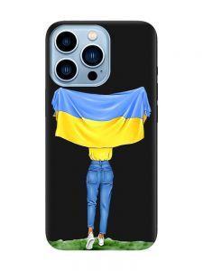 Матовий чорний чохол на Apple iPhone 13 Pro Max :: Дівчина з прапором (принт 263)