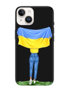 Матовий чорний чохол на Apple iPhone 14 :: Дівчина з прапором (принт 263)