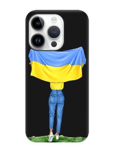 Матовий чорний чохол на Apple iPhone 14 Pro :: Дівчина з прапором (принт 263)