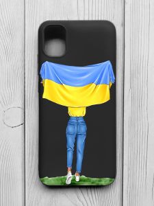 Матовий чорний чохол на Samsung Galaxy A04E/A042 :: Дівчина з прапором (принт 263)