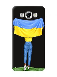 Матовий чорний чохол на Samsung Galaxy J7(2016) J710 :: Дівчина з прапором (принт 263)