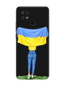 Матовий чорний чохол на Xiaomi Redmi 10C :: Дівчина з прапором (принт 263)
