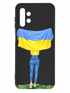 Матовий чорний чохол на Samsung Galaxy A13 4G :: Дівчина з прапором (принт 263)