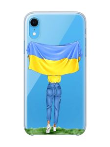 Прозорий чохол на iPhone XR :: Дівчина з прапором (принт 263)