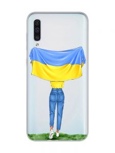 Прозорий чохол на Samsung Galaxy A50 (2019) A505 :: Дівчина з прапором (принт 263)