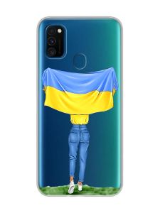 Прозорий чохол на Samsung Galaxy M30s/М21  :: Дівчина з прапором (принт 263)