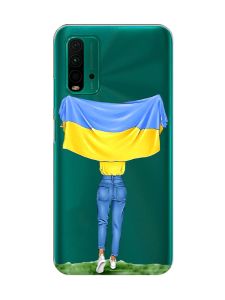 Прозорий чохол на Xiaomi Redmi 9T  :: Дівчина з прапором (принт 263)