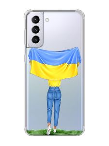 Чохол з потовщеними кутами на Samsung Galaxy S21 Plus :: Дівчина з прапором (принт 263)