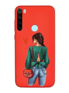 Матовий червоний чохол на Xiaomi Redmi Note 8T :: Дівчина в зеленому (принт 224)