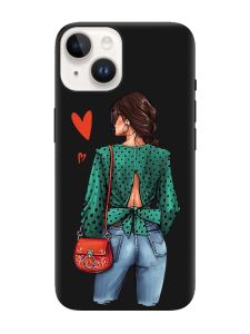 Матовий чорний чохол на Apple iPhone 14 :: Дівчина в зеленому (принт 224)