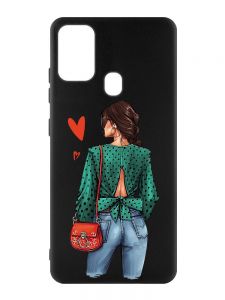 Матовий чорний чохол на Samsung Galaxy M30s/M21 :: Дівчина в зеленому (принт 224)
