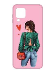 Матовий рожевий чохол на Samsung Galaxy A22 4G/M32/M22 :: Дівчина в зеленому (принт 224)