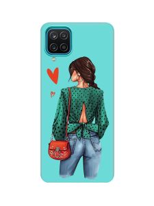 Матовий бірюзовий чохол на Samsung Galaxy A12 :: Дівчина в зеленому (принт 224)