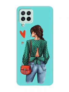 Матовий бірюзовий чохол на Samsung Galaxy A22 4G/ M32/ M22 :: Дівчина в зеленому (принт 224)