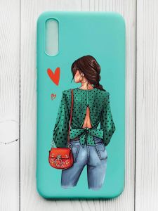 Матовий бірюзовий чохол на Xiaomi Redmi 9А :: Дівчина в зеленому (принт 224)