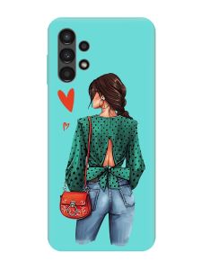 Матовий бірюзовий чохол на Samsung Galaxy A13 4G :: Дівчина в зеленому (принт 224)