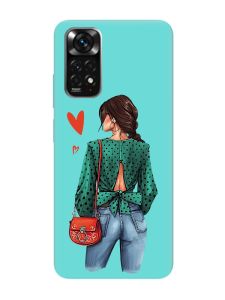 Матовий бірюзовий чохол на Xiaomi Redmi Note 11 :: Дівчина в зеленому (принт 224)