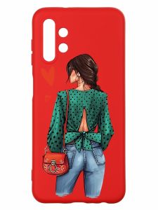 Матовий червоний чохол на Samsung A13 4G :: Дівчина в зеленому (принт 224)