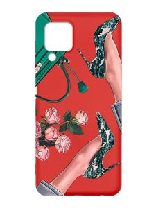 Матовий червоний чохол на Samsung Galaxy A22 4G/M32/M22 :: Туфельки і квіти (принт 225)