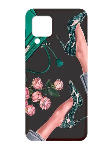 Матовий чорний чохол на Samsung Galaxy A22 4G/M32/M22 :: Туфельки і квіти (принт 225)