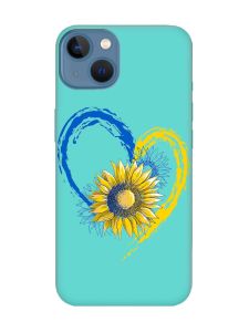 Матовий бірюзовий чохол на Apple iPhone 13 :: Серце з соняхом. Україна (принт 260)