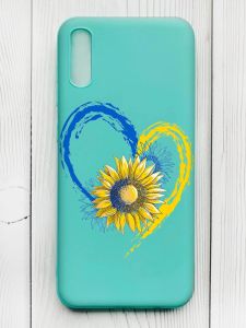Матовий бірюзовий чохол на Xiaomi Redmi 9А :: Серце з соняхом. Україна (принт 260)