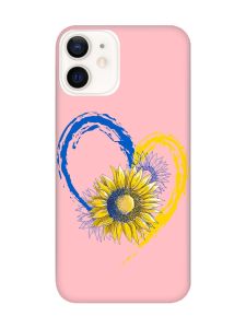 Матовий рожевий чохол на Apple iPhone 12 / 12 Pro (6.1) :: Серце з соняхом. Україна (принт 260)