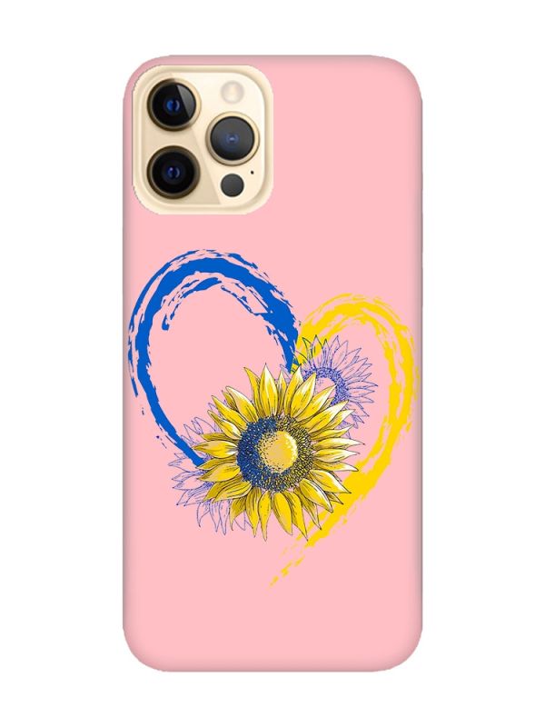 Матовий рожевий чохол на Apple iPhone 12 Pro Max :: Серце з соняхом. Україна (принт 260)