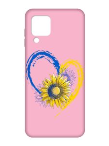 Матовий рожевий чохол на Samsung Galaxy A22 4G/M32/M22 :: Серце з соняхом. Україна (принт 260)