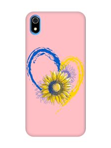 Матовий рожевий чохол на Xiaomi Redmi 7A :: Серце з соняхом. Україна (принт 260)