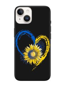Матовий чорний чохол на Apple iPhone 14 :: Серце з соняхом. Україна (принт 260)