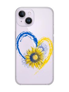 Прозорий чохол із захистом камери на iPhone 14 :: Серце з соняхом. Україна (принт 260)