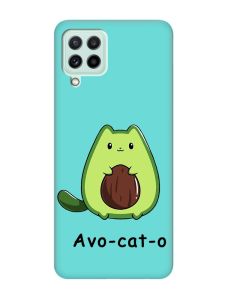 Матовий бірюзовий чохол на Samsung Galaxy A22 4G/ M32/ M22 :: Котик Авокадо (принт 306)