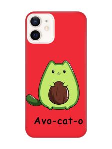 Матовий червоний чохол на Apple iPhone 12 / 12 Pro (6.1) :: Котик Авокадо (принт 306)