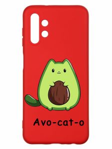 Матовий червоний чохол на Samsung A13 4G :: Котик Авокадо (принт 306)