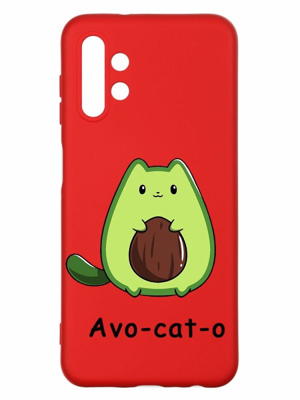 Матовий червоний чохол на Samsung A13 4G :: Котик Авокадо (принт 306)