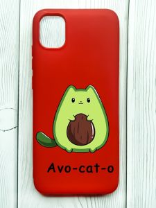 Матовий червоний чохол на Samsung Galaxy A04E/A042 :: Котик Авокадо (принт 306)