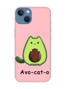 Матовий рожевий чохол на Apple iPhone 13 :: Котик Авокадо (принт 306)