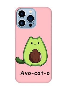 Матовий рожевий чохол на Apple iPhone 13 Pro Max :: Котик Авокадо (принт 306)