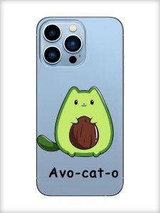 Прозорий чохол на Apple iPhone 13 Pro Max :: Котик Авокадо (принт 306)