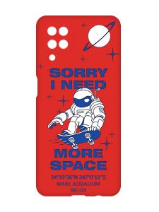 Матовий червоний чохол на Samsung Galaxy A12 :: Космонавт на скейті (принт 248)