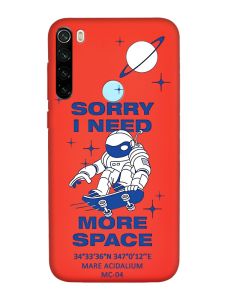 Матовий червоний чохол на Xiaomi Redmi Note 8T :: Космонавт на скейті (принт 248)