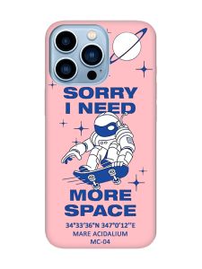 Матовий рожевий чохол на Apple iPhone 13 Pro Max :: Космонавт на скейті (принт 248)