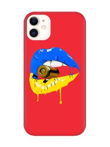 Матовий червоний чохол на Apple iPhone 11 (6.1) :: Губи і патрон (принт 264)