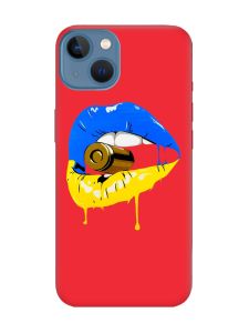 Матовий червоний чохол на Apple iPhone 13 :: Губи і патрон (принт 264)