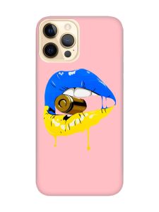 Матовий рожевий чохол на Apple iPhone 12 Pro Max :: Губи і патрон (принт 264)