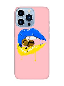 Матовий рожевий чохол на Apple iPhone 13 Pro Max :: Губи і патрон (принт 264)