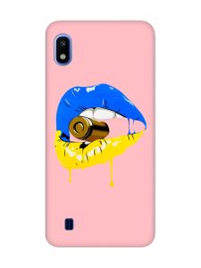Матовий рожевий чохол на Samsung Galaxy A10 (2019) A105 :: Губи і патрон (принт 264)