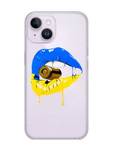 Прозорий чохол із захистом камери на iPhone 14 :: Губи і патрон (принт 264)