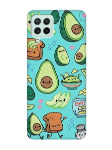 Матовий бірюзовий чохол на Samsung Galaxy A22 4G/ M32/ M22 :: Милі авокадо каваї (принт 305)